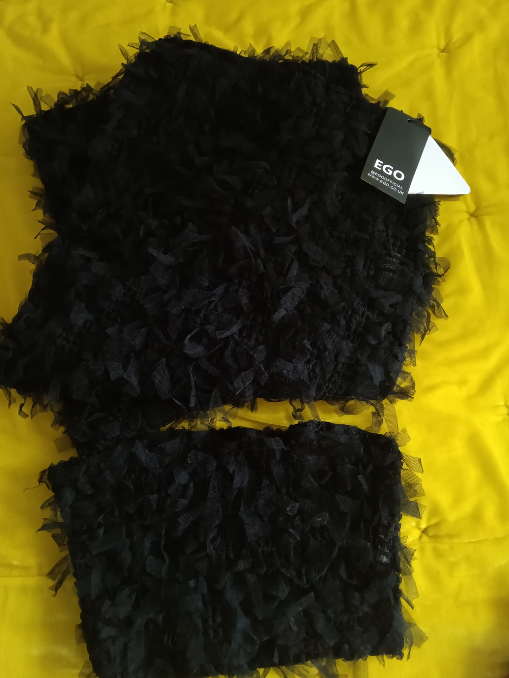EGO Black Ruffle Long Shear Skirt Set